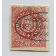 ARGENTINA 1864 GJ 15 ESCUDITO ESTAMPILLA CON MILIMETRICO ADELGAZAMIENTO, MATASELLO PASO DE LOS LIBRES